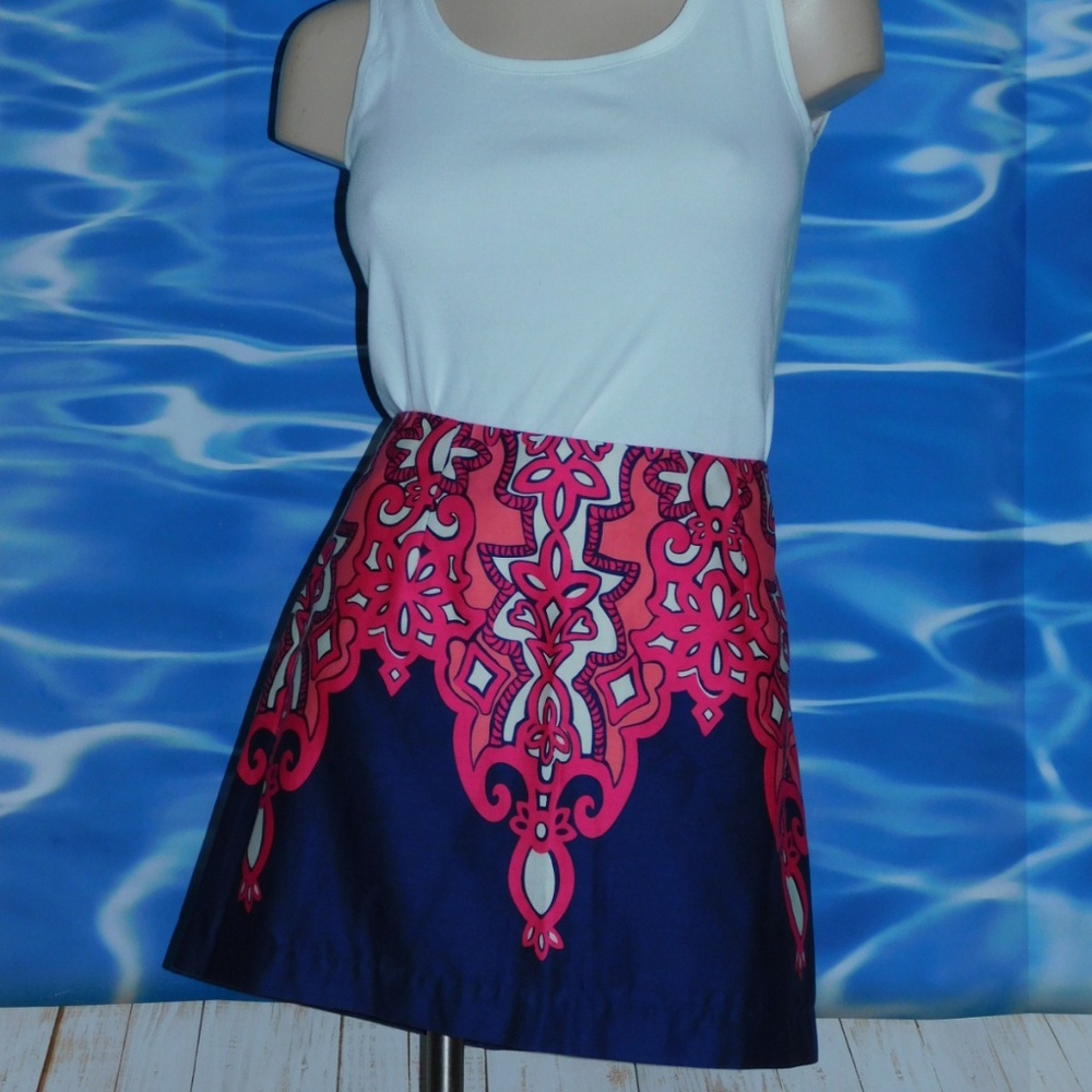 As New Lilly Pulitzer Lined Navy Pink Skirt  SZ 8